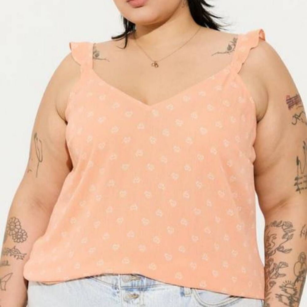 Torrid Plus Size V-Neck Ruffle Strap Tank Top Blouse